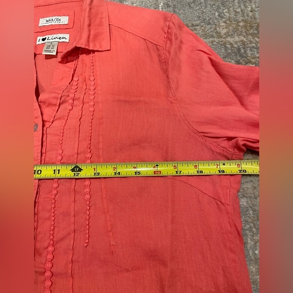 Malvin Hamburg Germany Linen Shirt Womens Large Salmon/Pink ButtonUp Embroidered - Picture 8 of 8